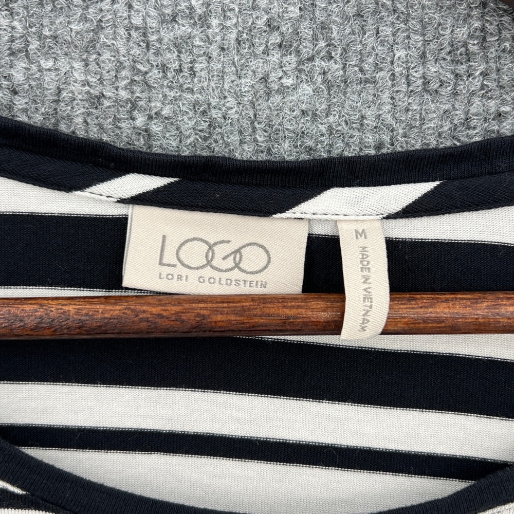 LOGO Lori Goldstein Striped‎ Tunic Women M Black White Casual Comfort Asymmetric - Picture 2 of 8
